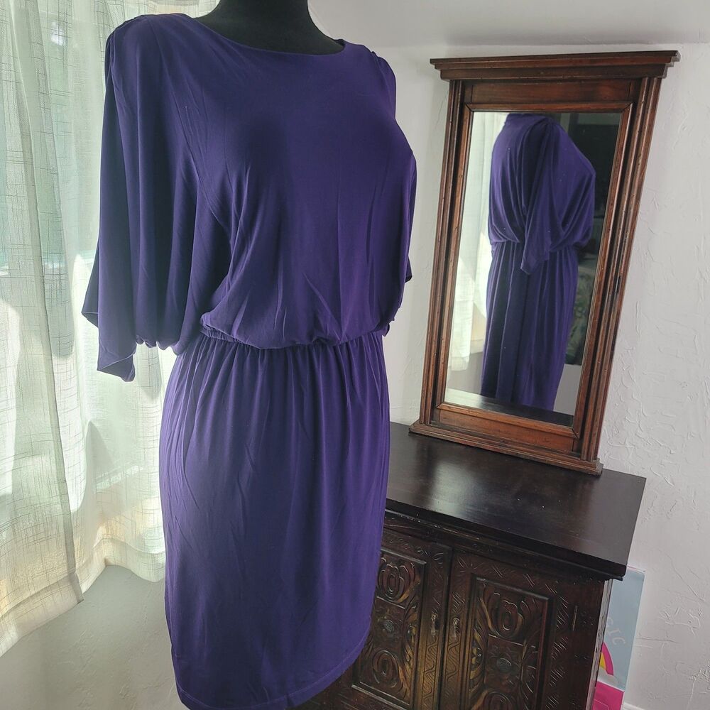 Chico's Purple Blouson Dress Size 2 Batwing Dolman Sleeve Stretch Waist